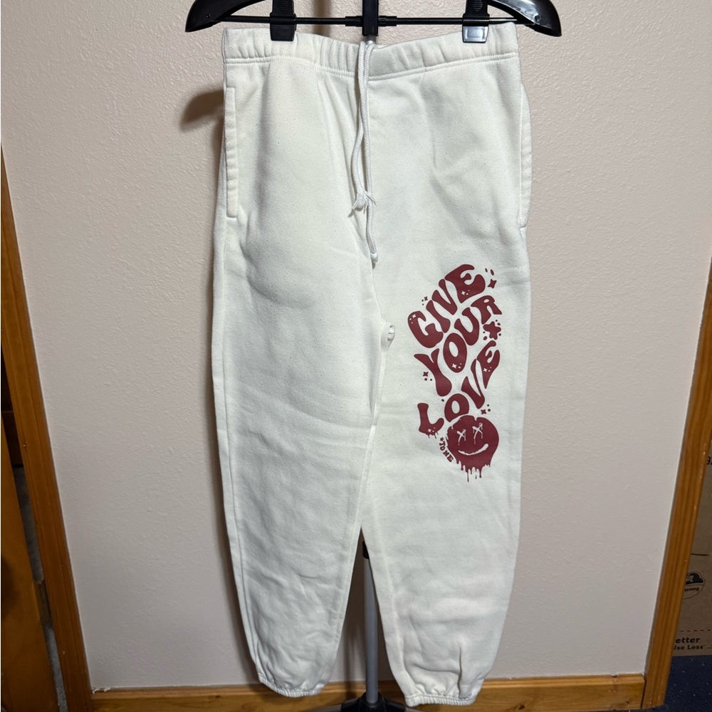 Women's White Joggers with Red Graphic size medium